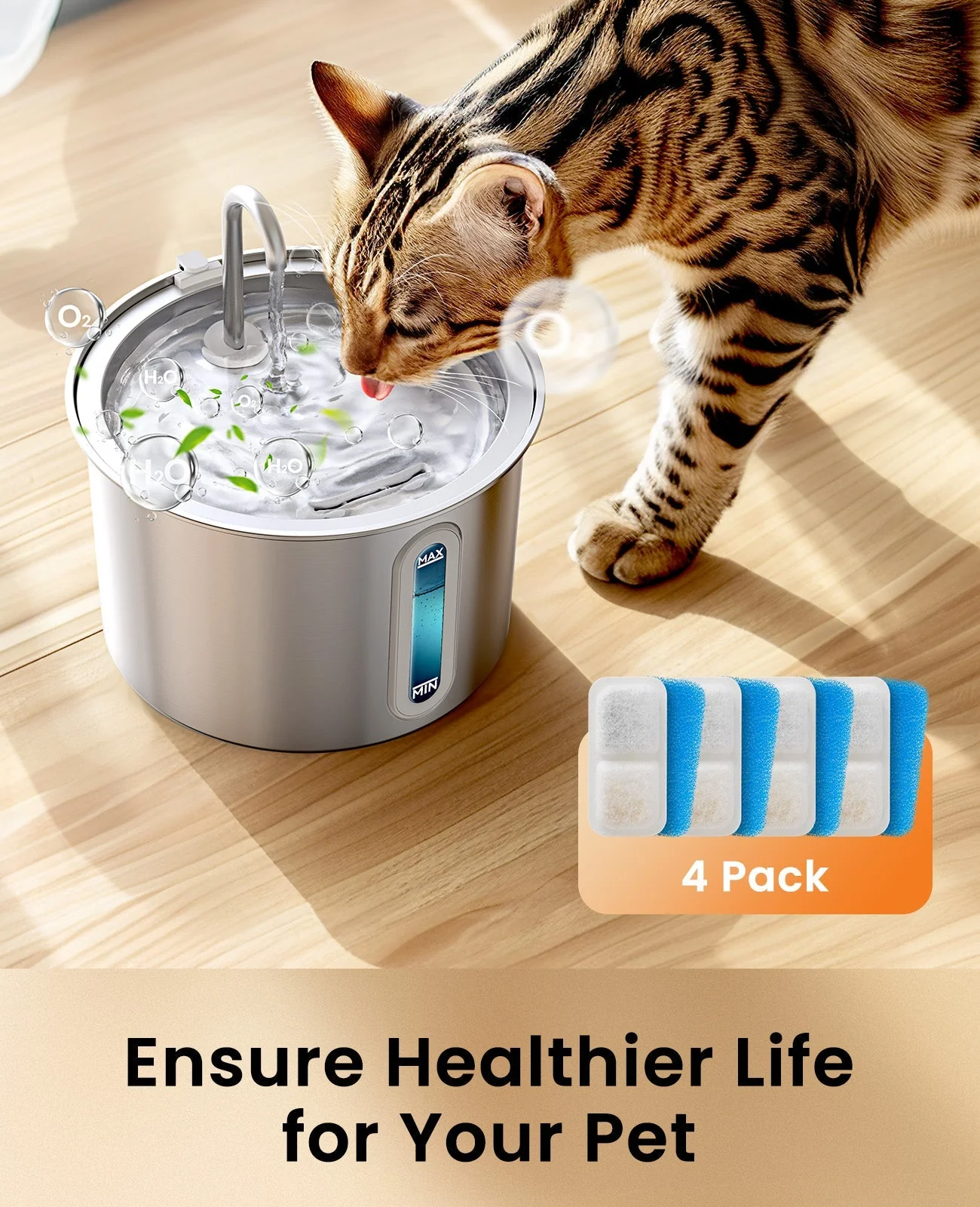 Oneisall 2L Cat Water Fountain 4PCS Carbon Filters Replacement - Image 4