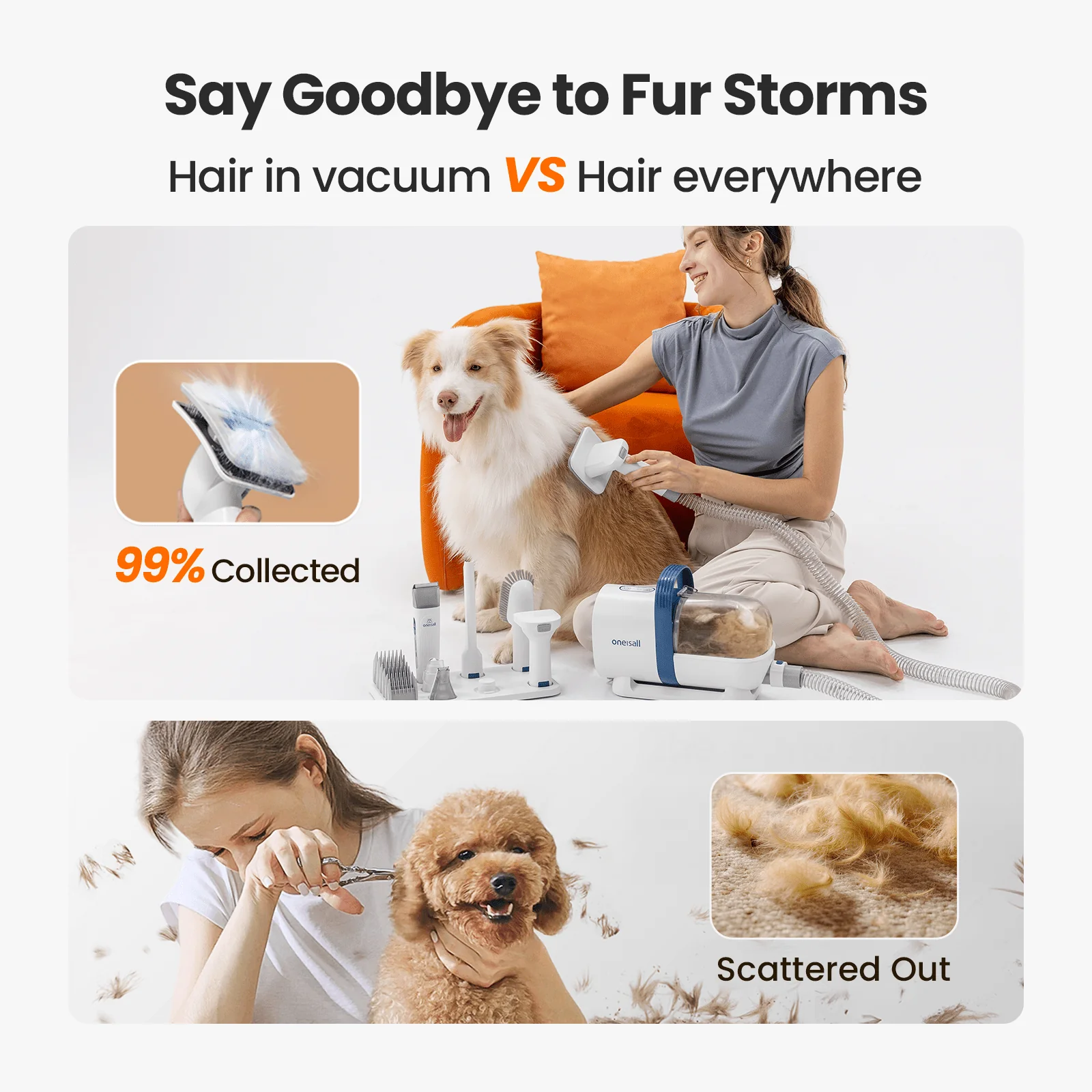 Oneisall LM2 7-in-1 Pet Grooming Vacuum Kit Purple - Image 4