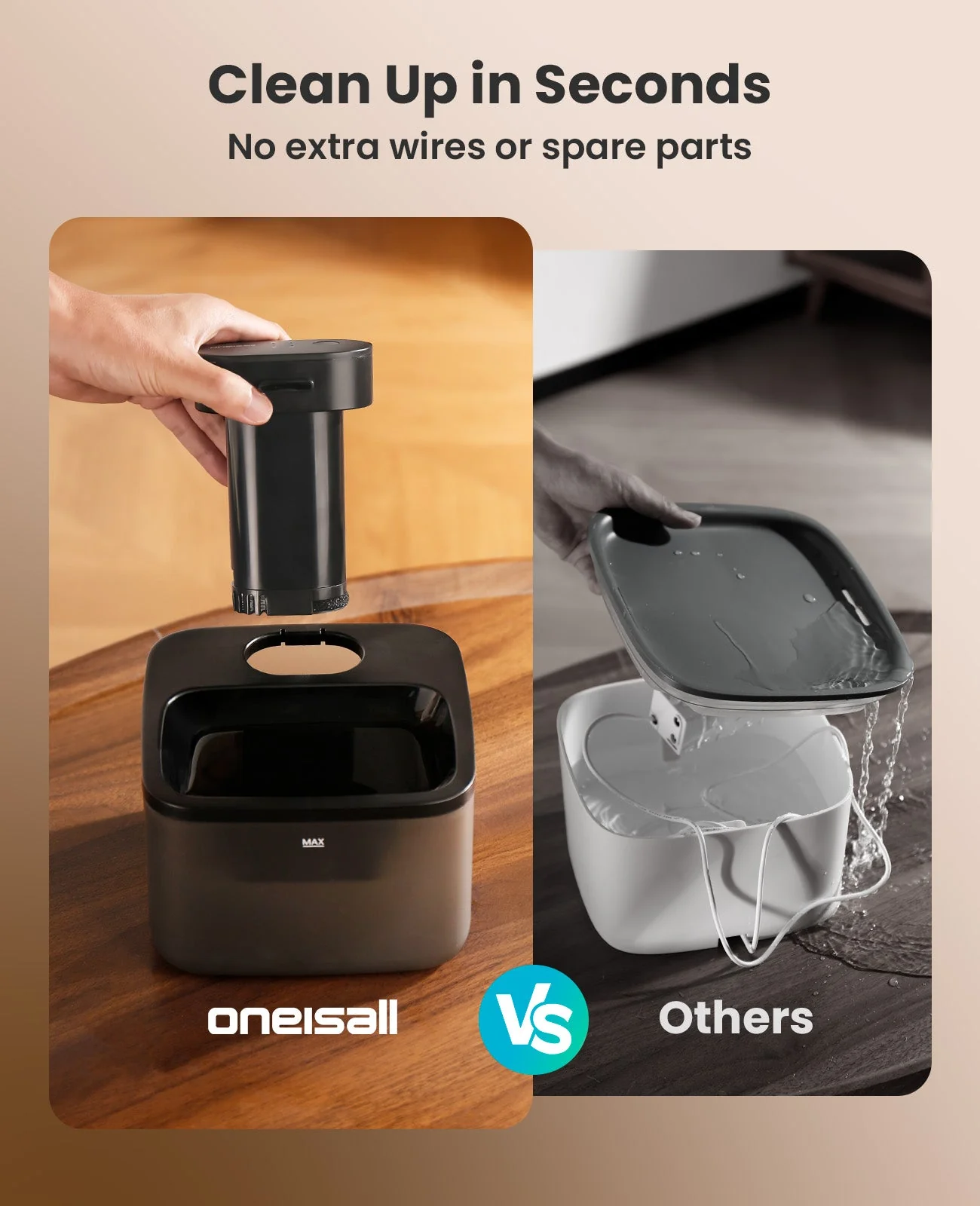Oneisall 2.2L Cordless Cat Water Fountain PW13 - Image 6