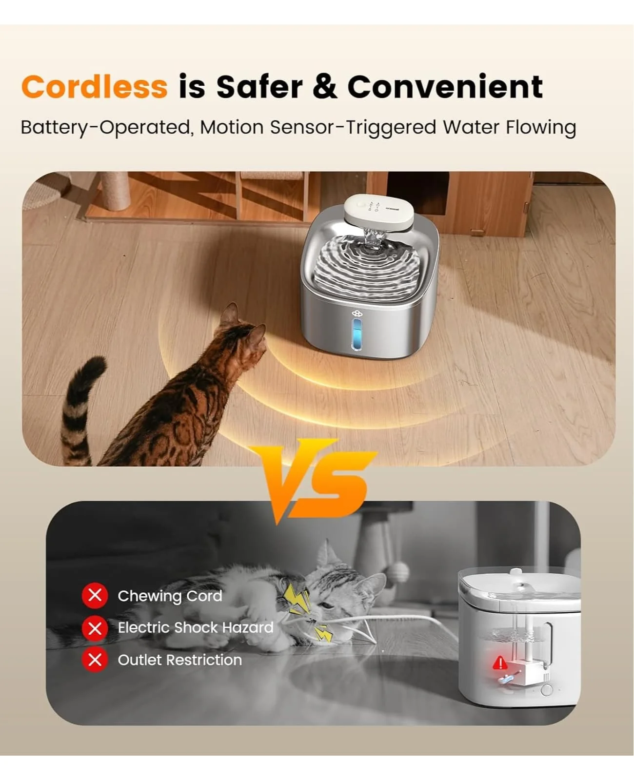 Oneisall 3.5L Cordless Stainless Steel Pet Water Fountain with 3PCS Filters - Image 3