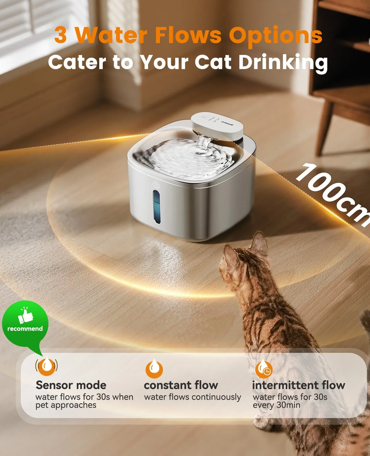 Oneisall 3.5L Cordless Stainless Steel Pet Water Fountain with 3PCS Filters - Image 6