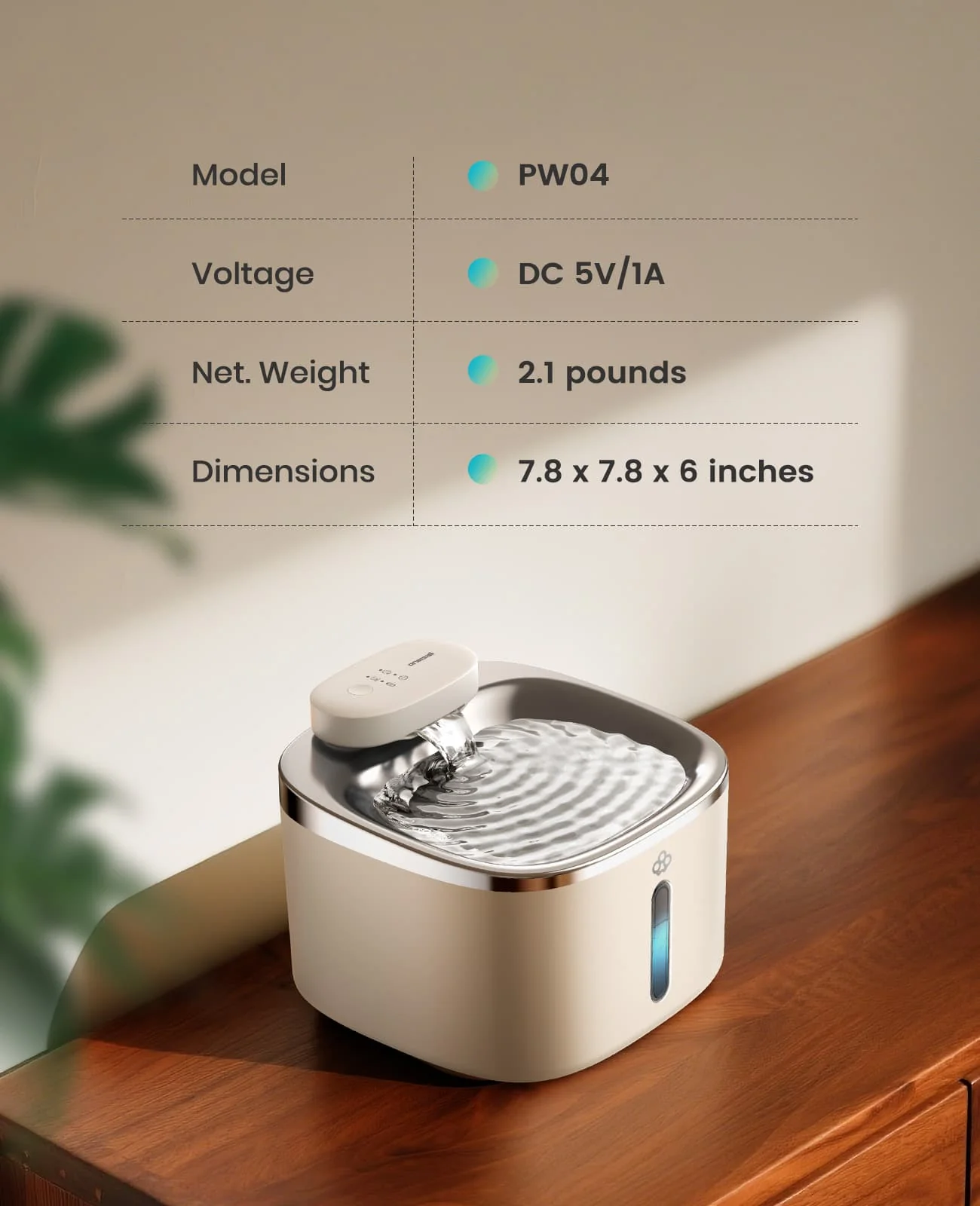 Oneisall 3.5L  Cordless White Stainless Steel Pet Water Fountain with 3PCS Filters - Image 10