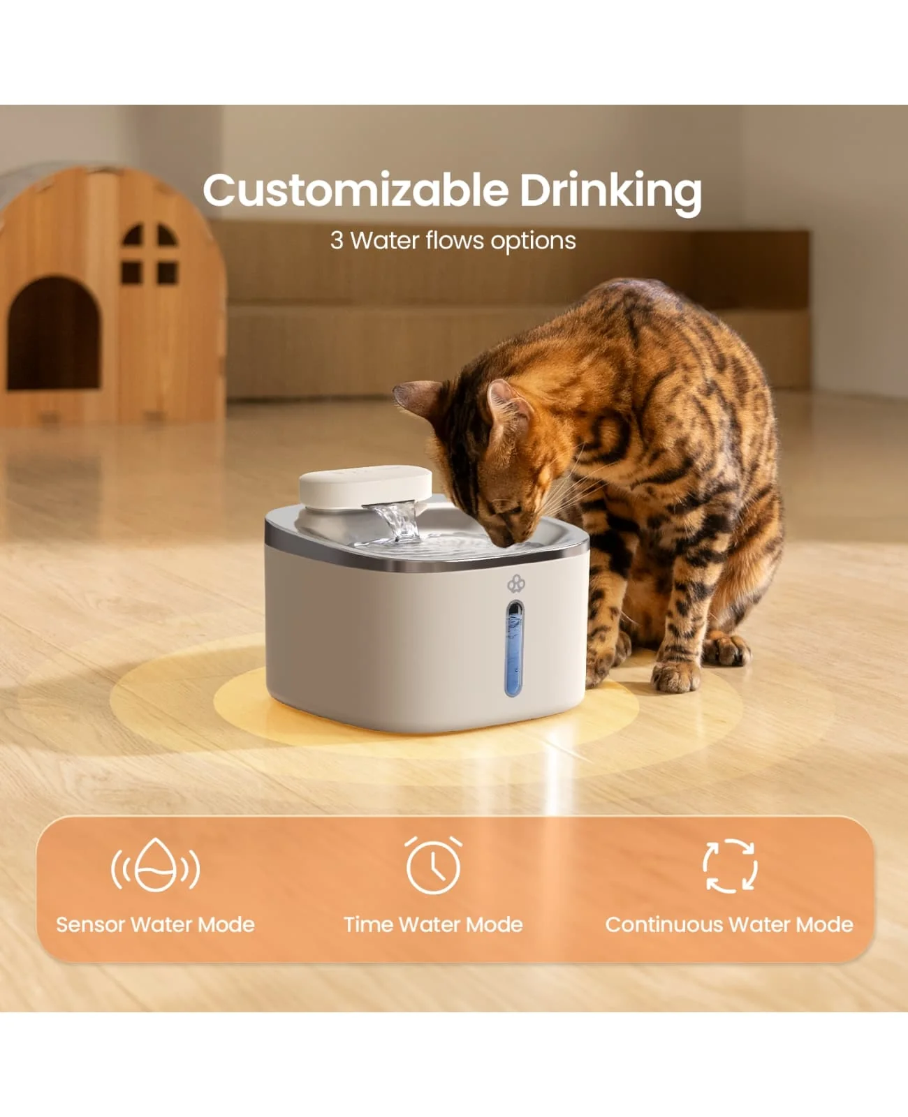 Oneisall 3.5L  Cordless White Stainless Steel Pet Water Fountain with 3PCS Filters - Image 6