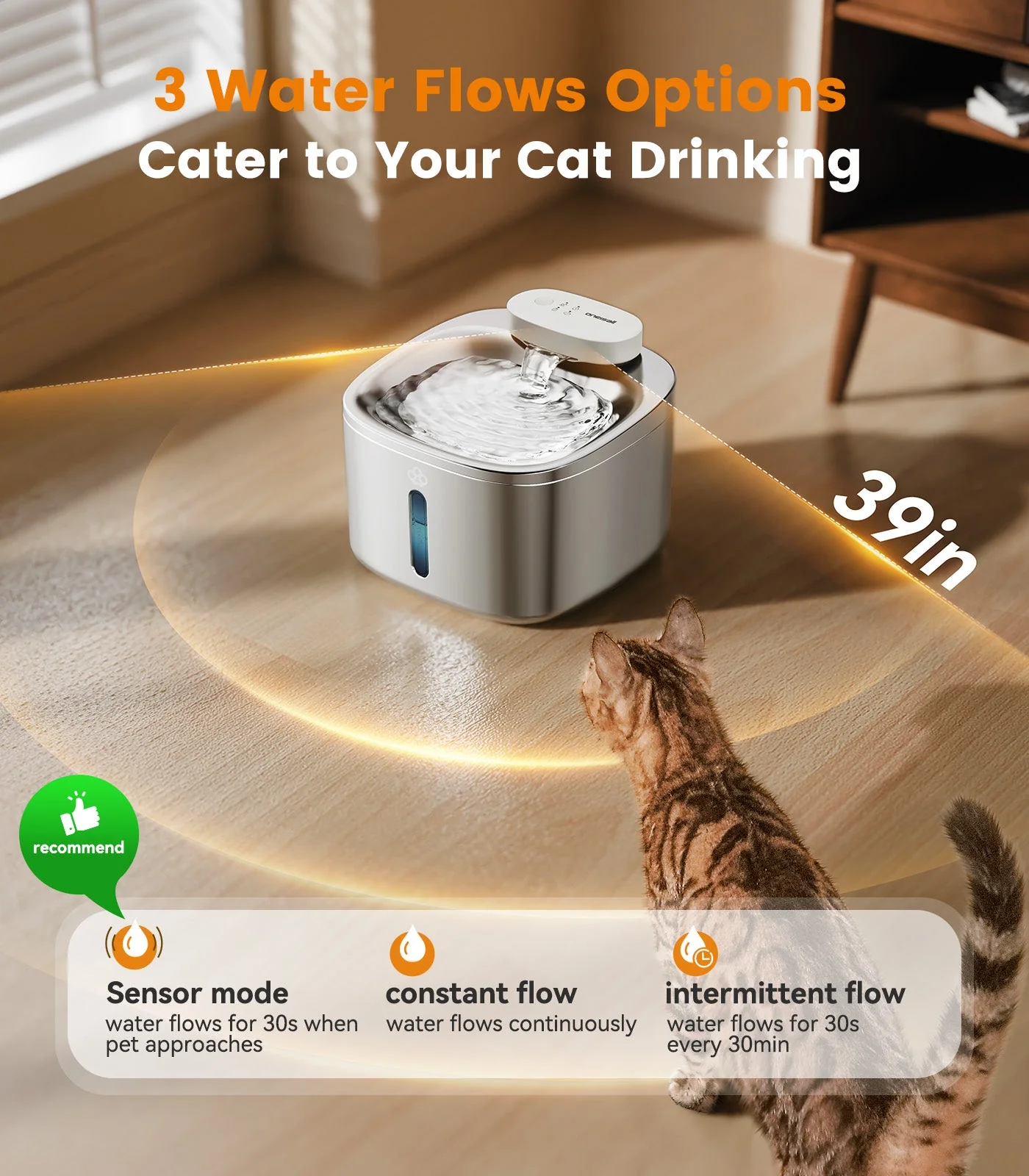 Oneisall 3.5L Corded Pet Water Fountain with 3PCS Filters - Image 13