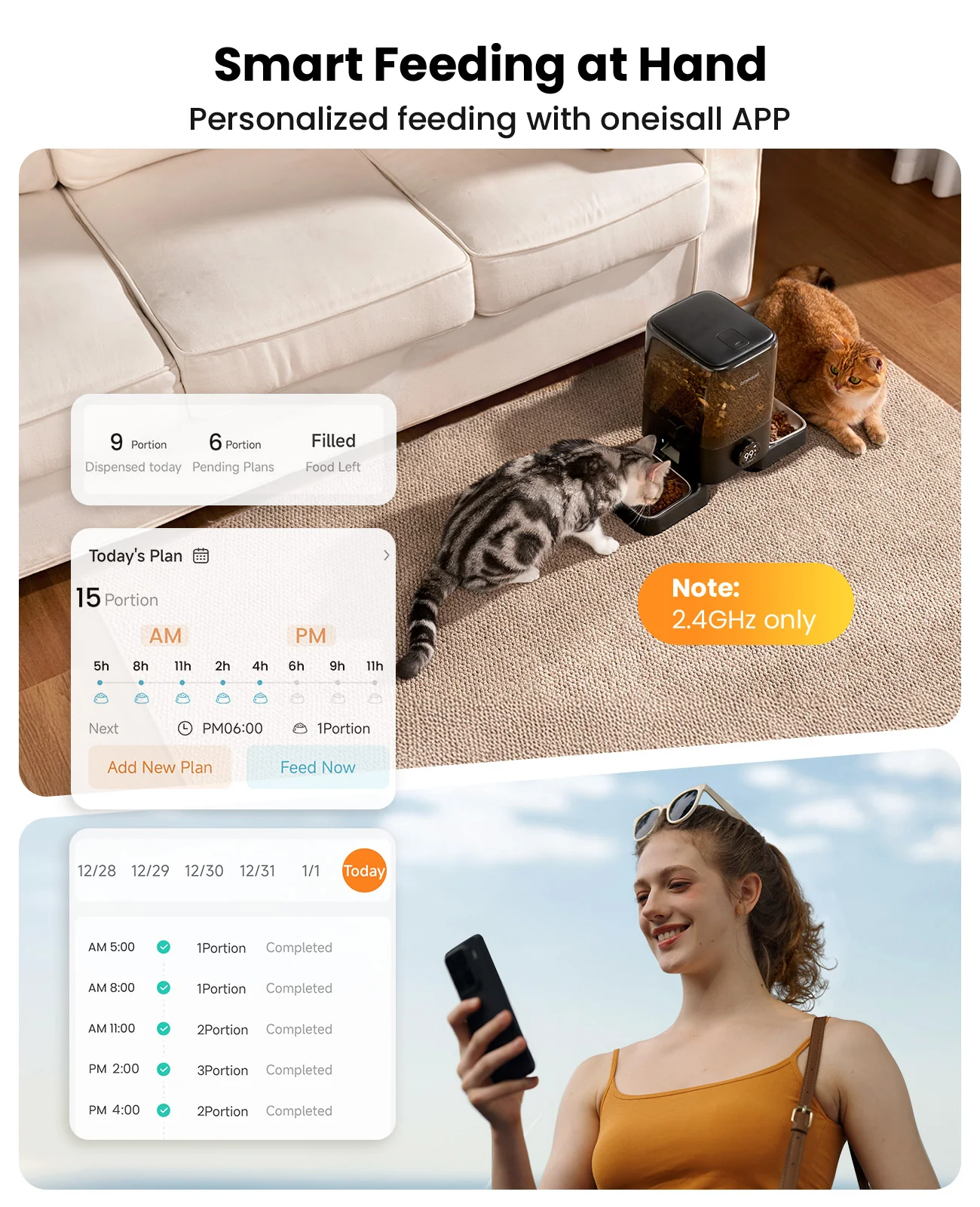 Oneisall H1-W 5L Automatic Cat Feeders with APP Control for Two Cats - Image 3