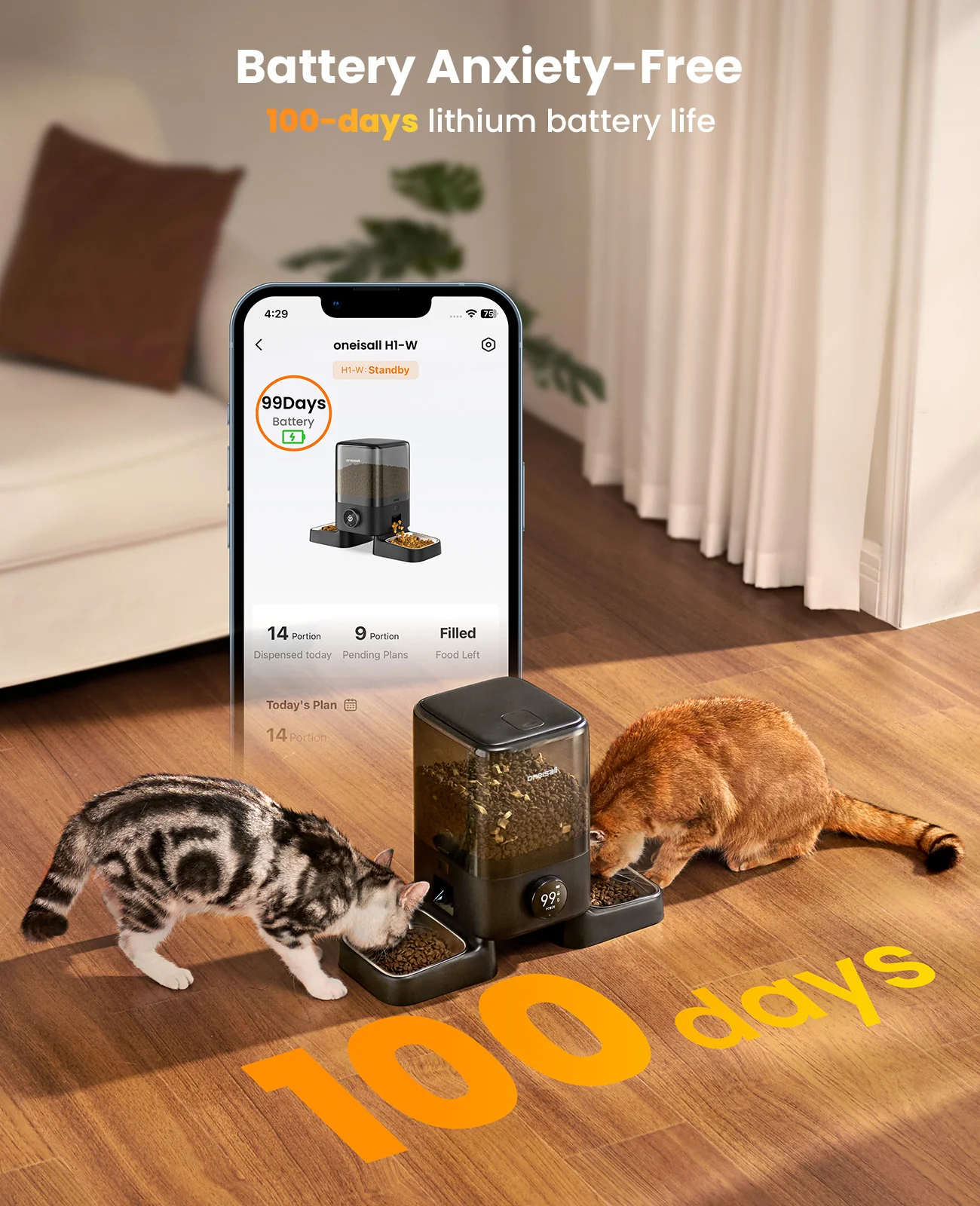 Oneisall H1-W 5L Automatic Cat Feeders with APP Control for Two Cats - Image 4