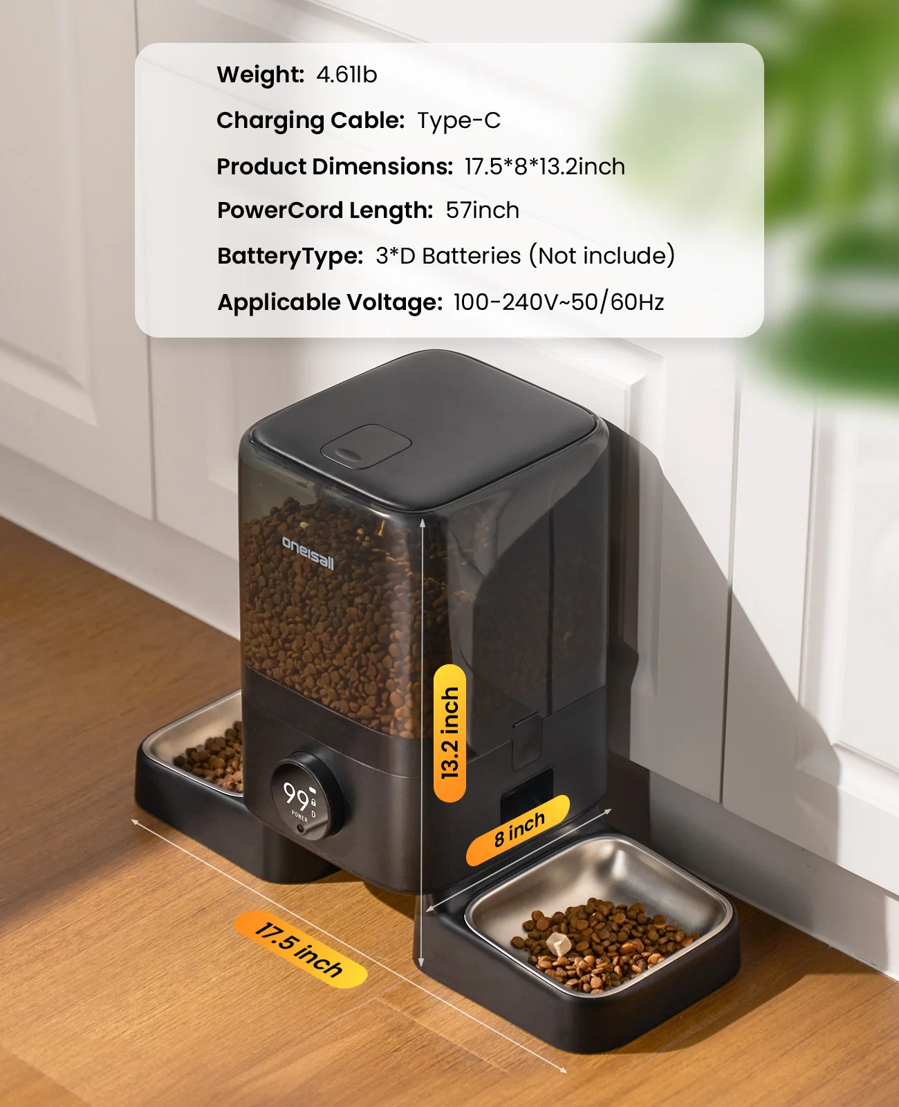 Oneisall H1-W 5L Automatic Cat Feeders with APP Control for Two Cats - Image 8