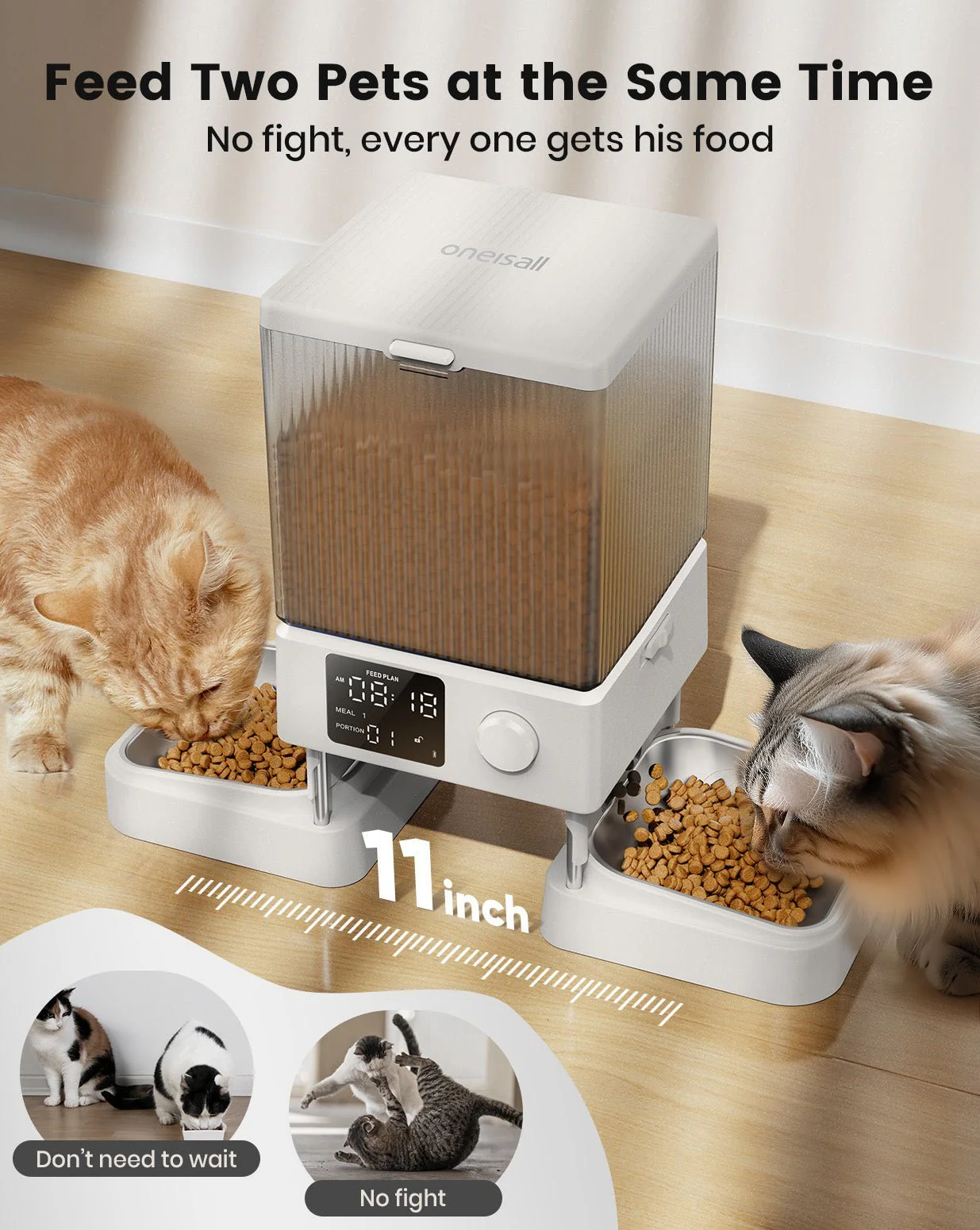Oneisall 5L Automatic Cat Feeder for Two Cats White - Image 4