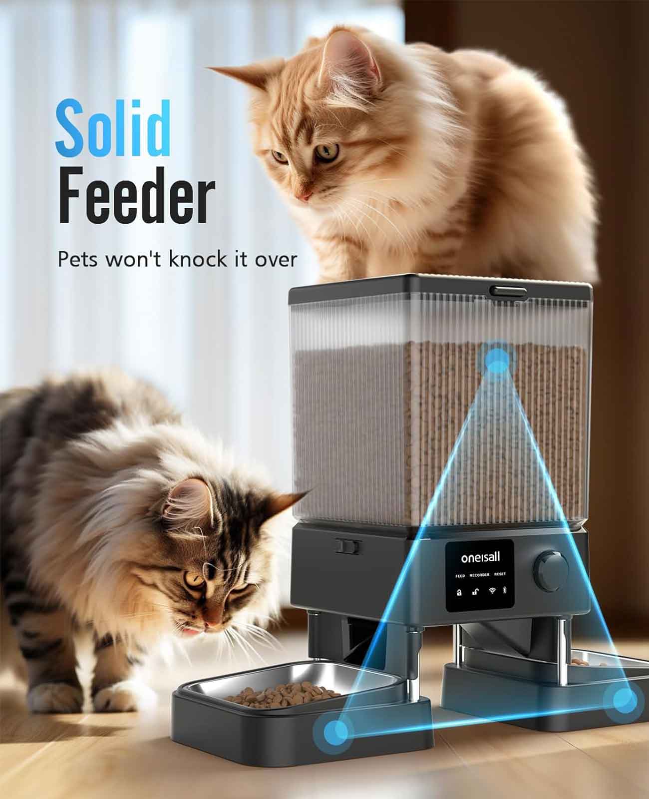 Oneisall 5L Automatic Cat Feeder for Two Cats White - Image 15
