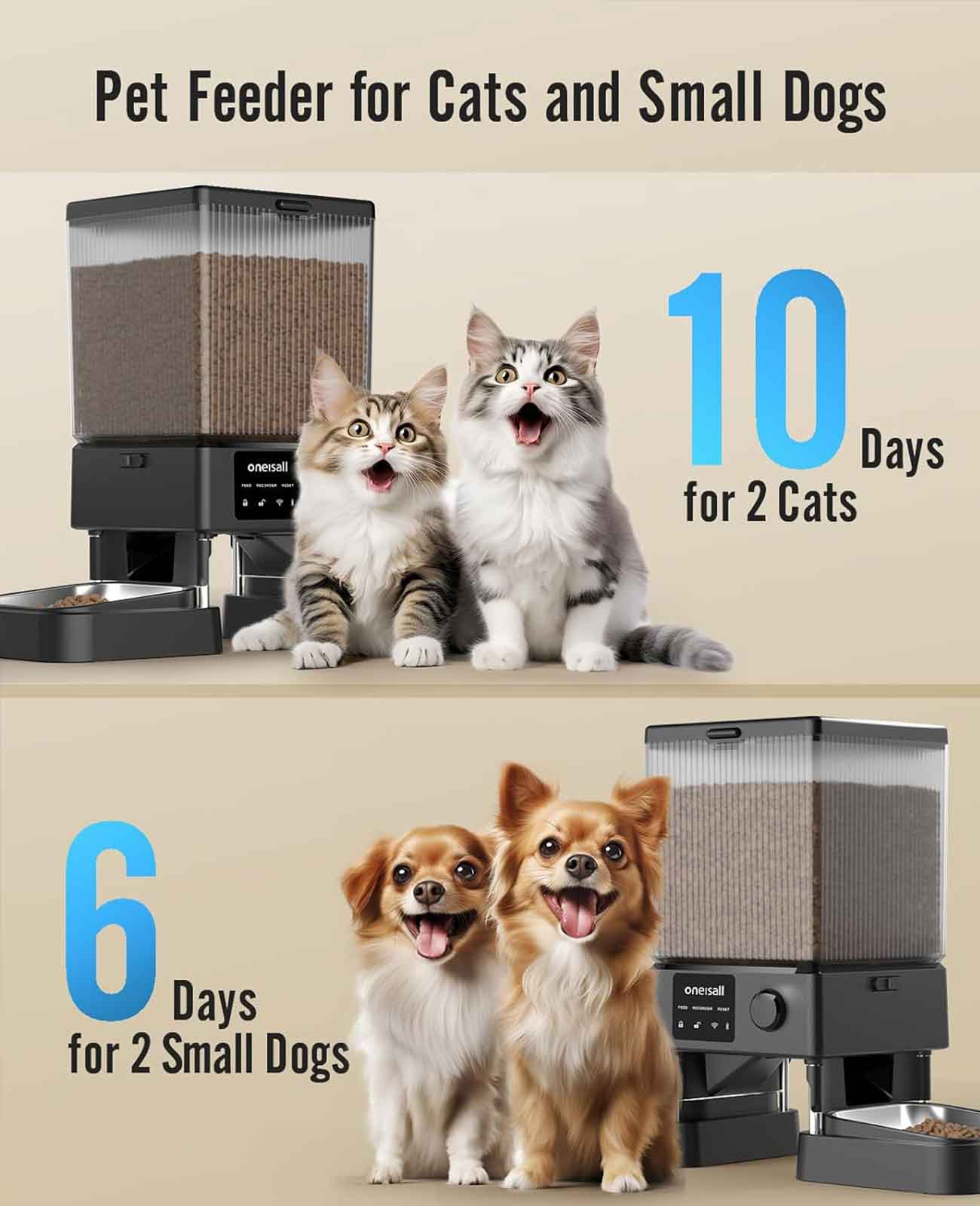 Oneisall 5L Automatic Cat Feeder for Two Cats White - Image 16