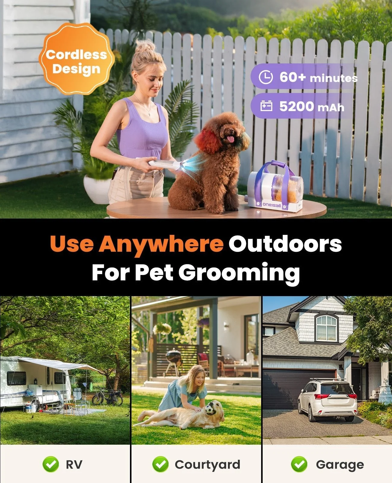 Oneisall Comfy C1 Cordless Pet Grooming Vacuum Kit - Image 7