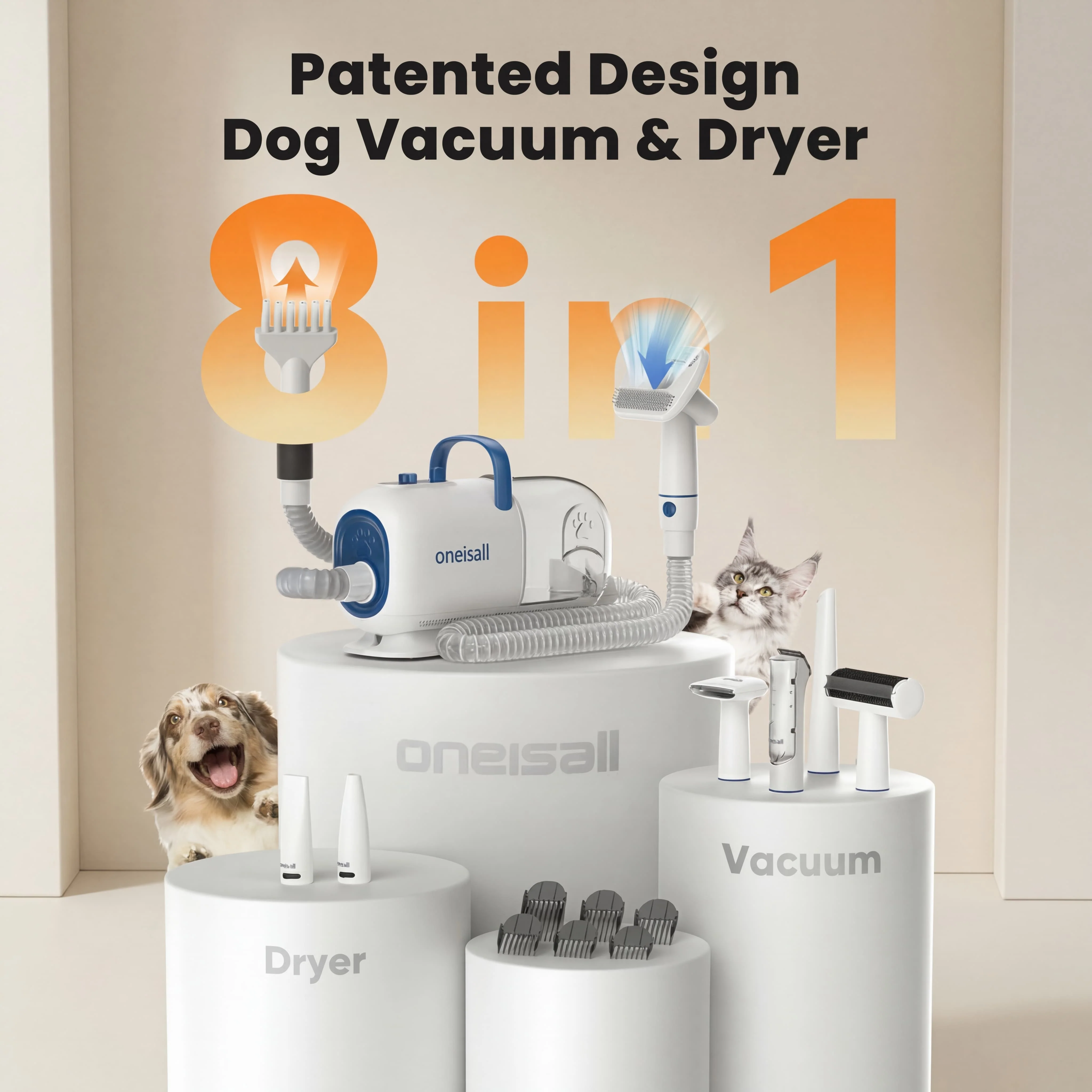 Oneisall Cozy C1 8-in-1 Pet Grooming Vacuum & Dryer Kit - Image 14