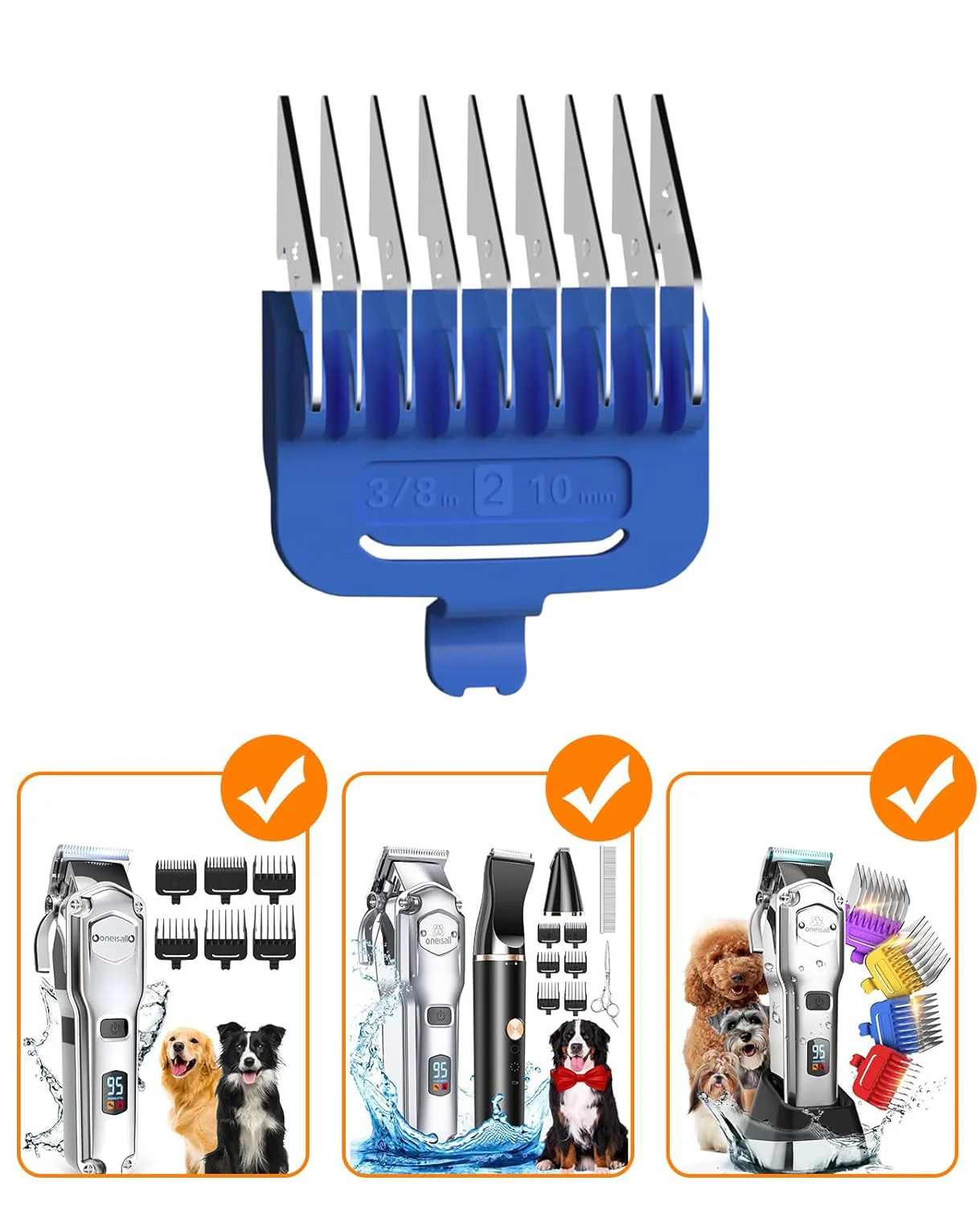 Oneisall RFC-676/RFC-676 Pro Dog Clipper 10mm Blue Metal Combs Replacement - Image 3