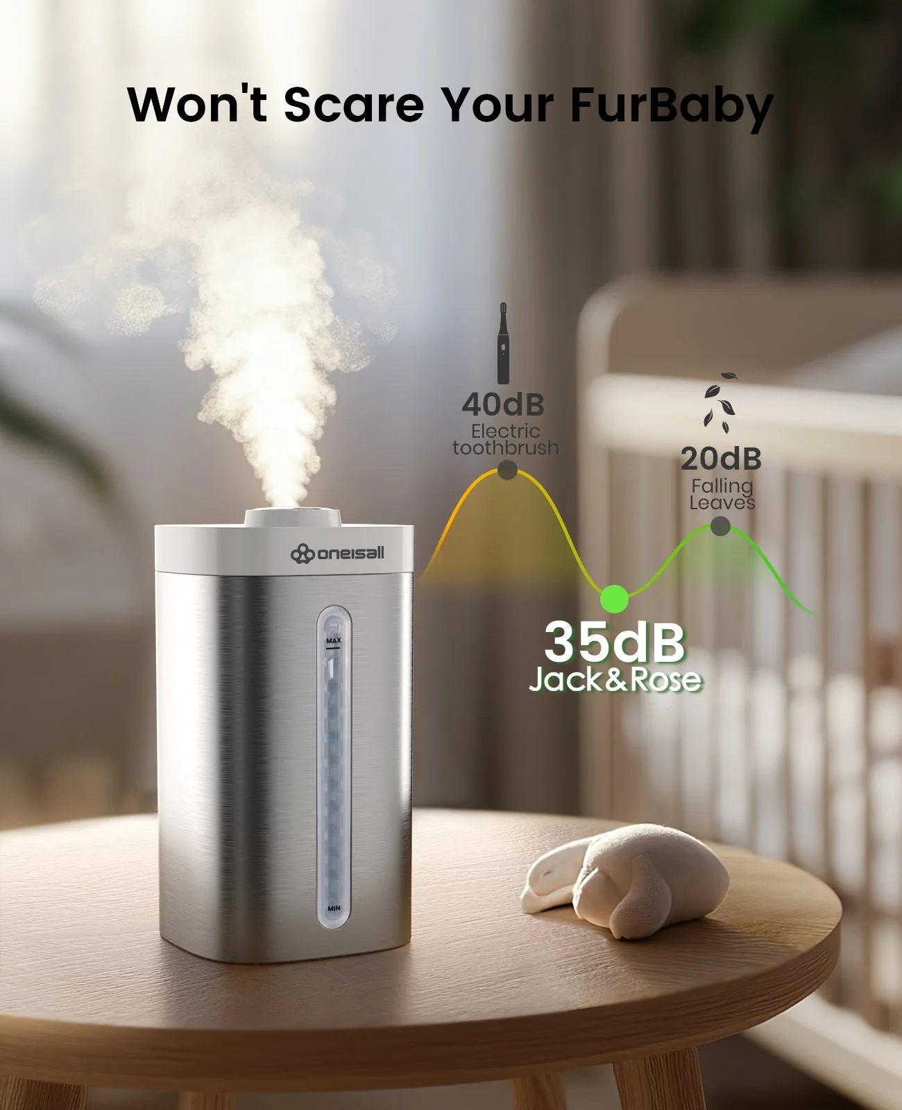 Oneisall Stainless Steel Humidifier, Easy to Clean Humidifier, Dishwasher Safe Humidifiers, Cool Mist Humidifiers for Bedroom - Image 4